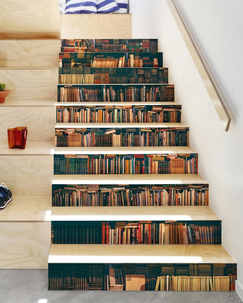 FLFK Stair Decals - Stair Stickers Decals Peel and Stick,Vintage Bookshelf Stair Risers Decals Self-Adhesive for Home Decor, 39.3" W x 7" H x 13Pcs - Image 5